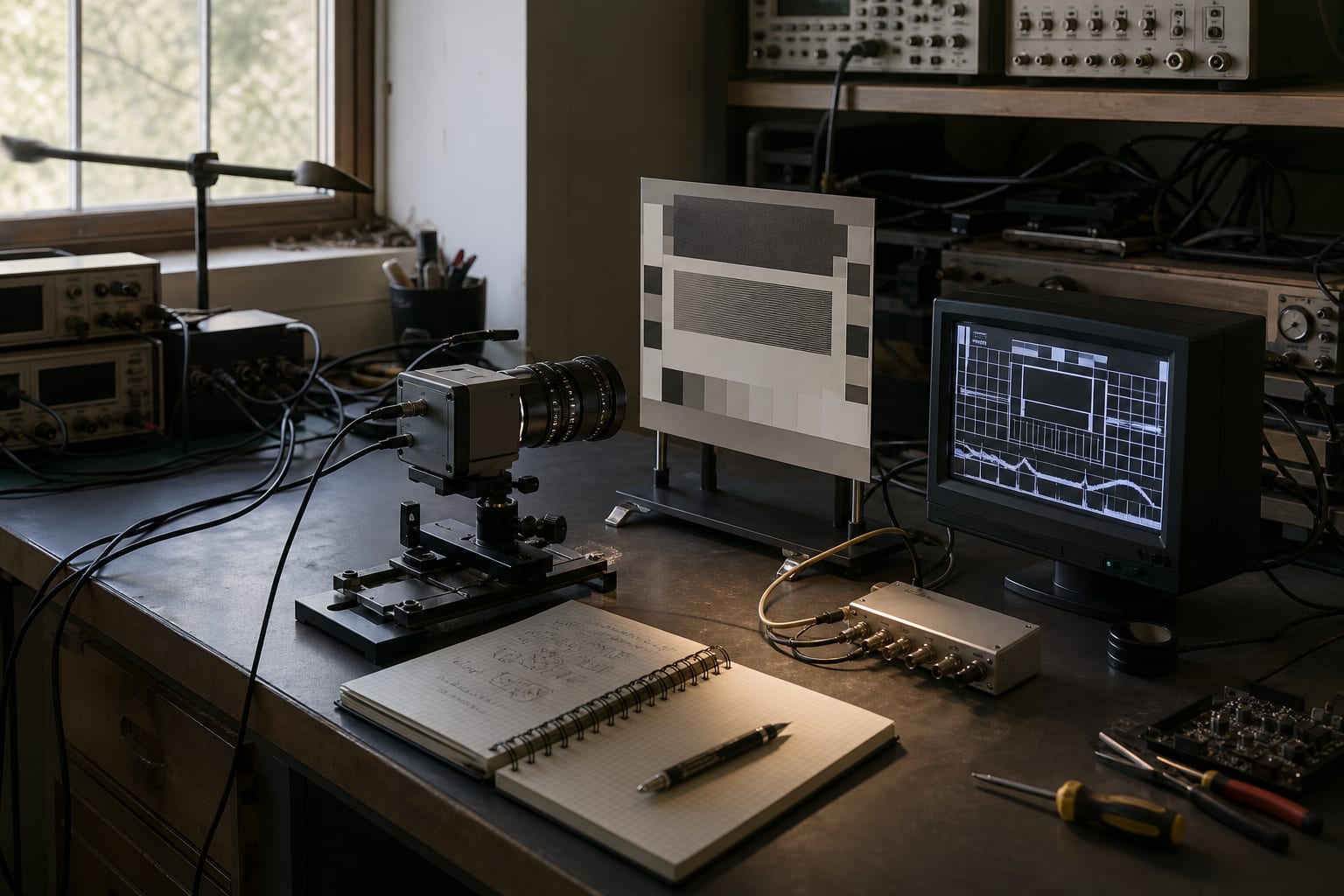 Computer-vision calibration equipment on an engineering bench